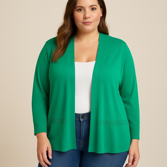 Verve Ami Green Open Front Cardigan Sweater Plus Size 1X Lightweight - Picture 1 of 4